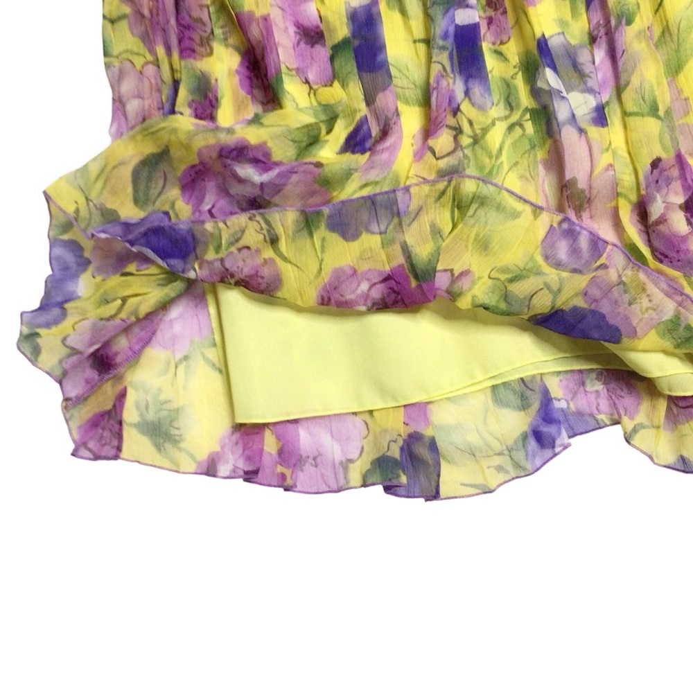 WD.NY Yellow Purple Floral Silk Pleated Skirt Size 14 - Picture 3 of 9